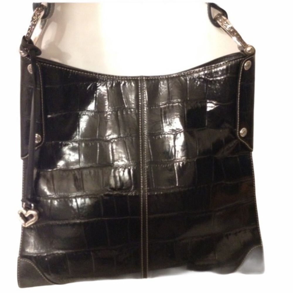 BRIGHTON black leather croc embossed tote